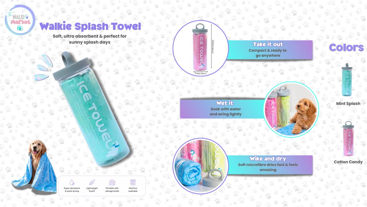 Walkie Splash Towel: soft, absorbent, portable pet towel in fun colors.