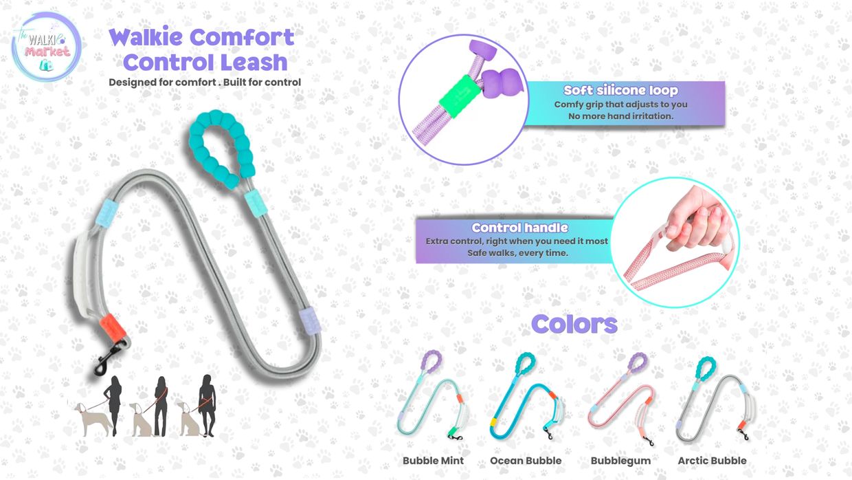 Comfort and control leash with soft silicone loop and extra control handle for safe walks.