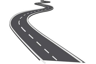 black and white cartoon of a curvy two lane road