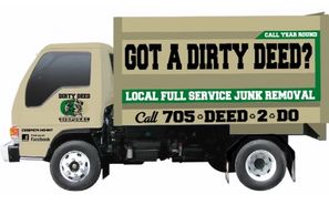 cartoon hino truck with dirty deed disposal branding call 705-Deed-2-do