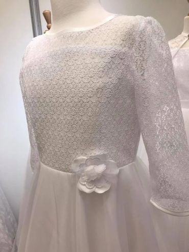 Holy Communion dress with lace sleeves. Our dresses can be made to order or bought off the peg