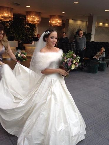 Our gorgeous Platinum Bride, Sarah, wearing full silk ballgown by Jean Fox Australia. Truly stunning