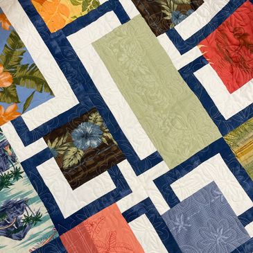 Memory quilt made from rayon Tommy Bahama Hawaiian dress shirts.