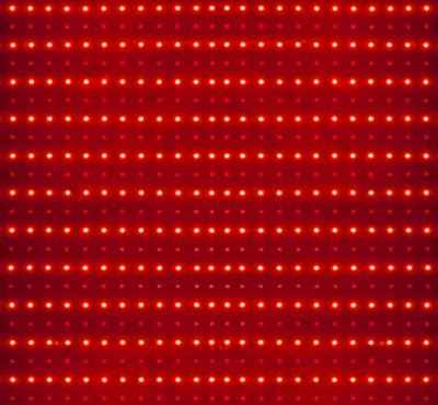 Red light therapy showing rows of red lights from a panel.