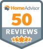 HomeAdvisor badge showing 50 reviews with a 5-star rating.