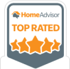 HomeAdvisor Top Rated badge with five orange stars.