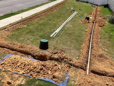 Full irrigation system installation job site for a customer in Apison, TN.
