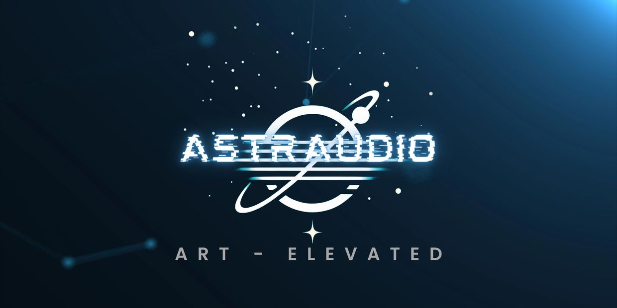 Astraudio Logo over a blue background.