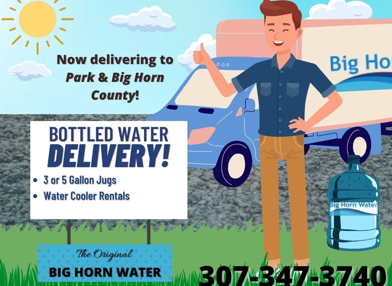 Now delivering to Park & Big Horn County. 3 or 5 gallon jugs & water cooler rentals. 