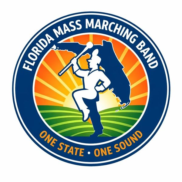 Logo of Florida Mass Marching Band with a marching figure.