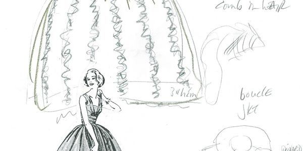 Pencil sketches of dress design and detail from Brenda's sketchbook.