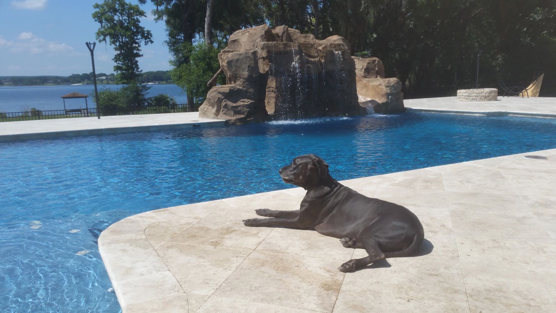25'x 45' Gunite pool with travertine decking, grotto with tidal pool and slide, Great Dane optional.