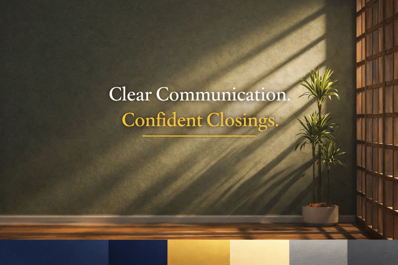 Inspirational wall art with the text: Clear Communication. Confident Closings.