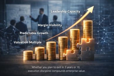 Stacked coins and puzzle pieces illustrate growth and value in business strategy.