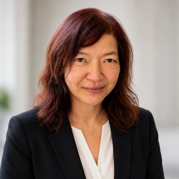 Professional woman with red hair in business attire.