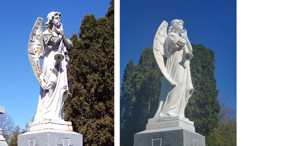 Cemetery monument in need of cleaning