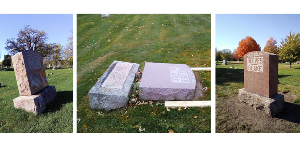 Cemetery gravestone in need of leveling