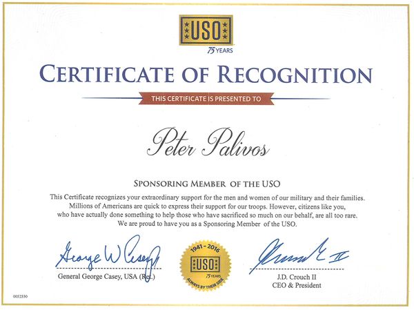 USO recognition for Peter Palivos