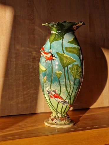 Tall vase with Koi