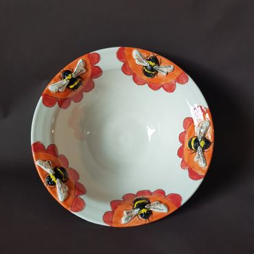 Hand painted Bees around bowl lip