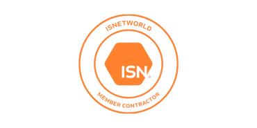 Orange ISN Network member contractor logo with hexagon and text.