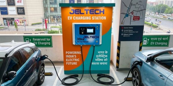 Electric vehicles charging at a Jeltech EV charging station.