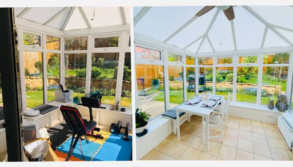 conservatory decluttering 
adding a dining table