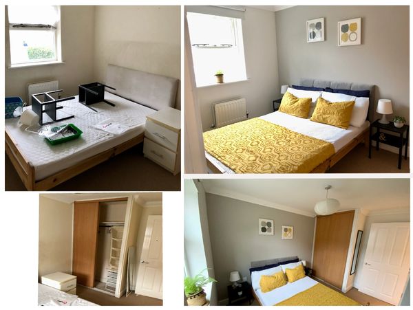 bedroom interior design home staging 
before and after pictures