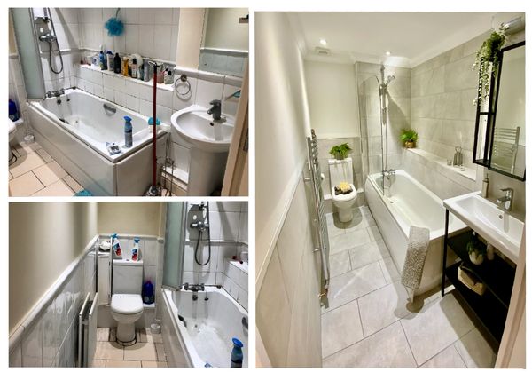 Bathroom renovation on budget. Bathroom revamp. before and after picture