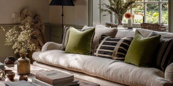 Cosy linen sofa and heritage living
