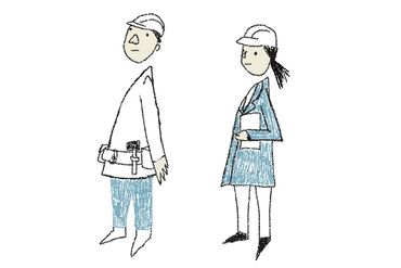 Illustration of two workers in hard hats