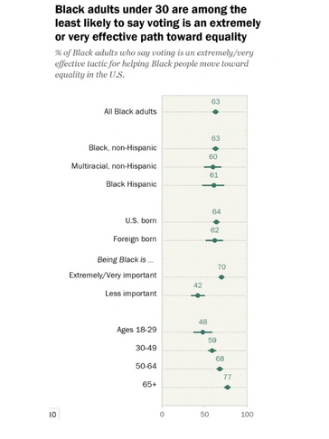 Pew young Black people don't believe voting is an effective path to equality.