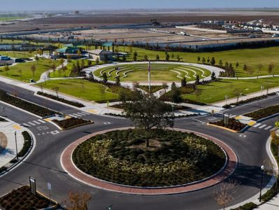 Aerial view of Belcourt Park and roundabout in Belcourt at Seven Oaks, Bakersfield, CA
