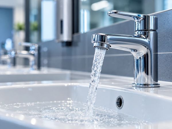 Close-up of a modern faucet with running water.