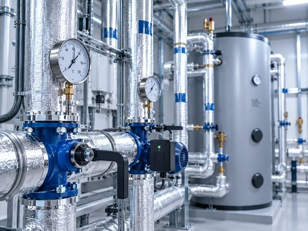 Industrial pipes and gauges in a facility.
