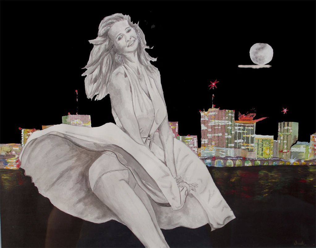 City Girl, Judy Bragg Pardo, Jude, spiritual, visionary, surreal,  girl, cityscape dress, Marilyn Mo