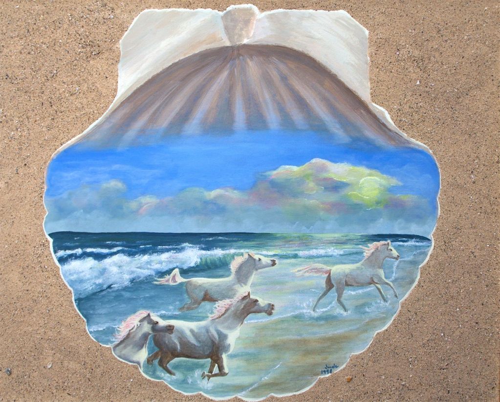 Shell II, Judy Bragg Pardo, Jude, spiritual, visionary, surreal, seashell, conch, ocean, horses