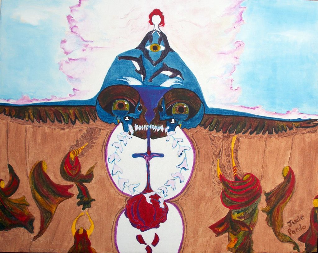 Struggle, Judy Bragg Pardo, Jude, spiritual, visionary, surreal, spirit, rose, cross, skull