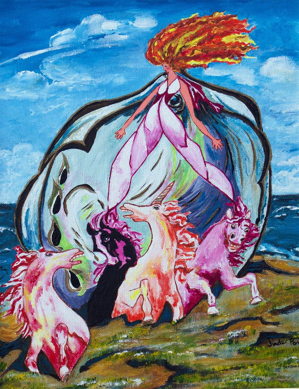 Woman's Strength, Judy Bragg Pardo, Jude, spiritual, visionary, surreal, woman strength, shell, hors