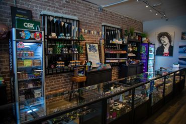 display of all of our cannabis products. cannabis flowers, edibles, vape pens, pre-rolls, drinks, etc