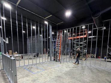 Steel framing underway for a commercial gym build-out in Monmouth County.