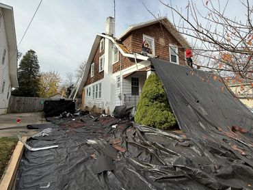 Roof tear-off in progress on a Monmouth County home renovation project.