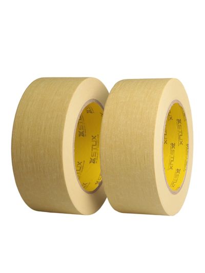 Two rolls of masking tape with yellow inner cores.