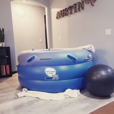 Waterbirth tub set up in Austin, TX home