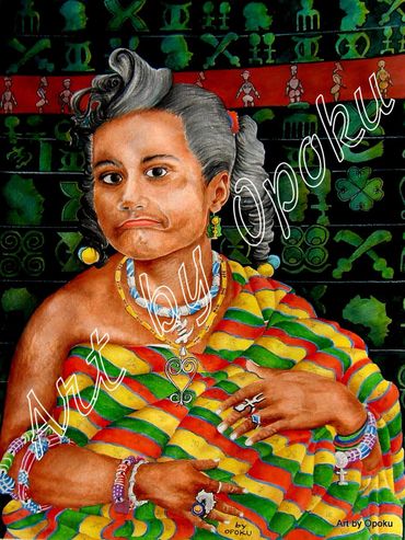 Portrait of a woman in colorful traditional attire with intricate jewelry.