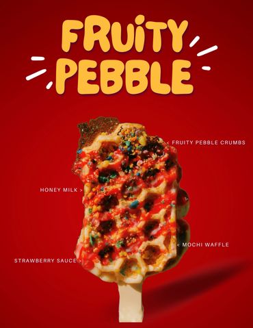Fruity Pebble with Strawberry sauce. Like a bowl of ceral on a stick!