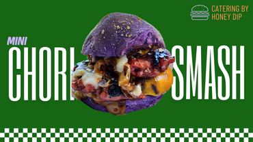 Chori Smash Burger- 
Longganisa patty, cheese, onion, garlic aioli, warm ube pandesal