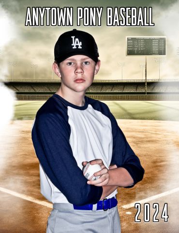 Young baseball player posing with a ball.