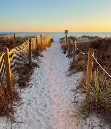 Sandy pathway leading to beach.