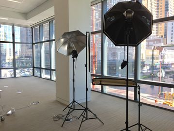 Professional headshot photography setup in Houston office